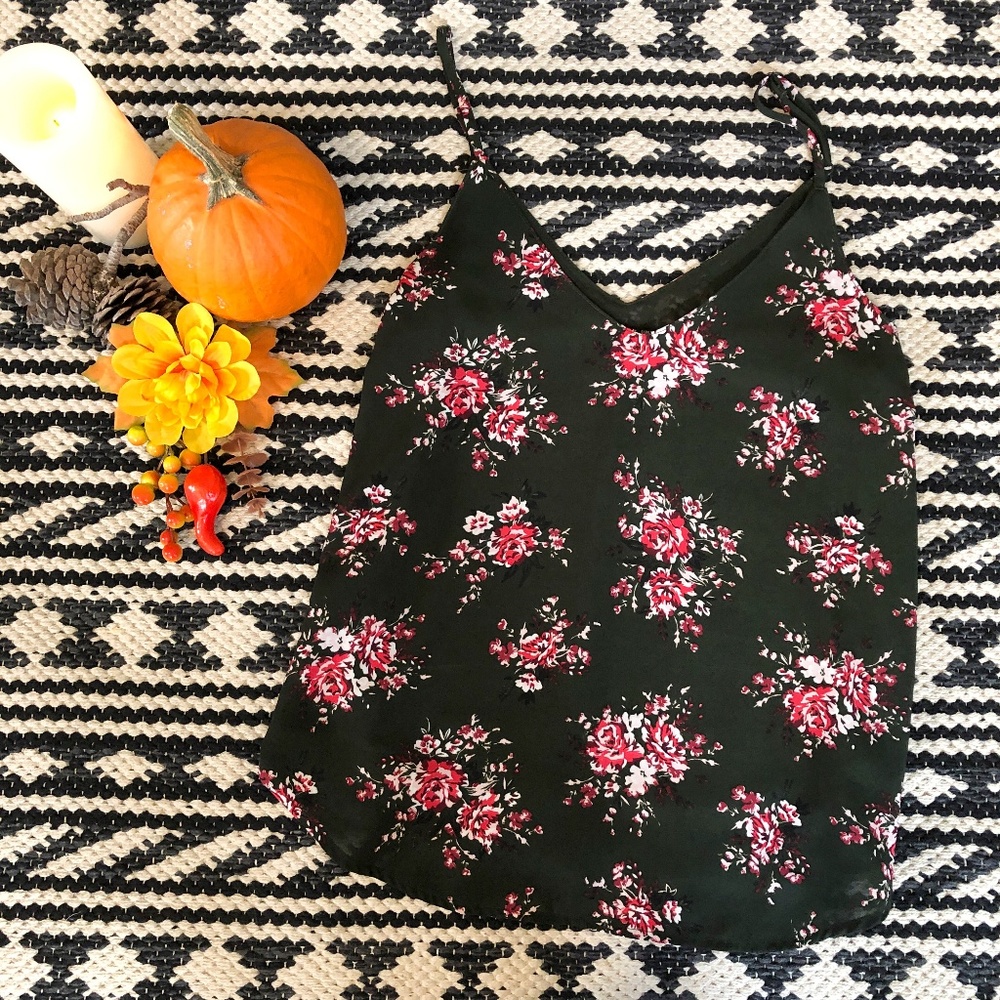 Cotton On floral tank top Green and pink flowers